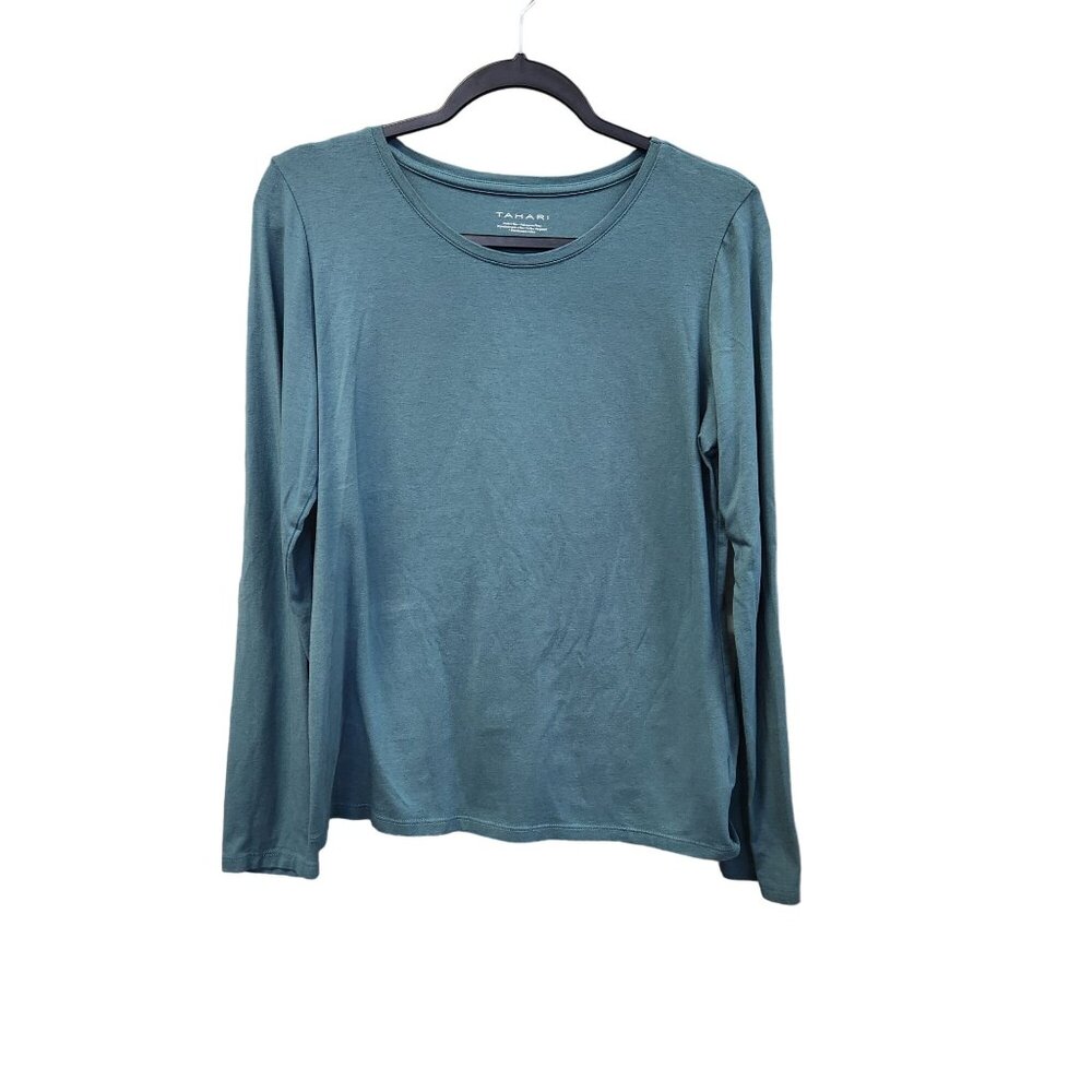 Tahari Long Sleeve Crew Neck Tee L/G Pima Cotton Modal Blend Blue 2257